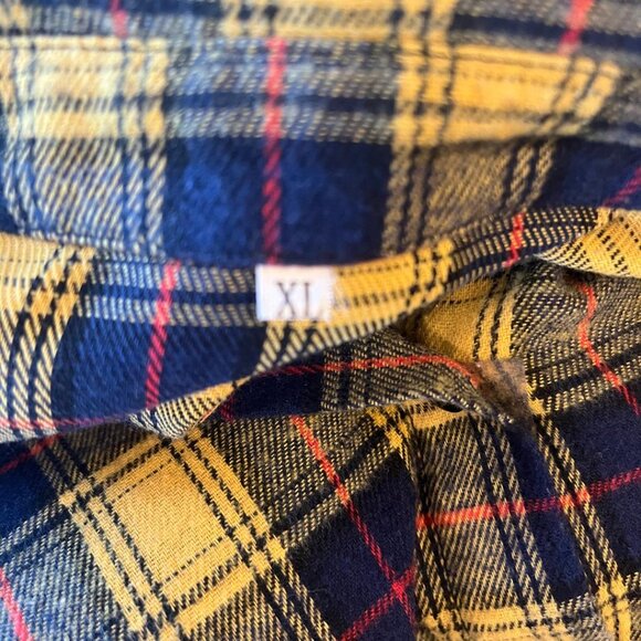 Minibee Women's Cotton Plaid Long Sleeve Button-Down Shirt, Yellow, and Navy, Ex - Picture 3 of 4
